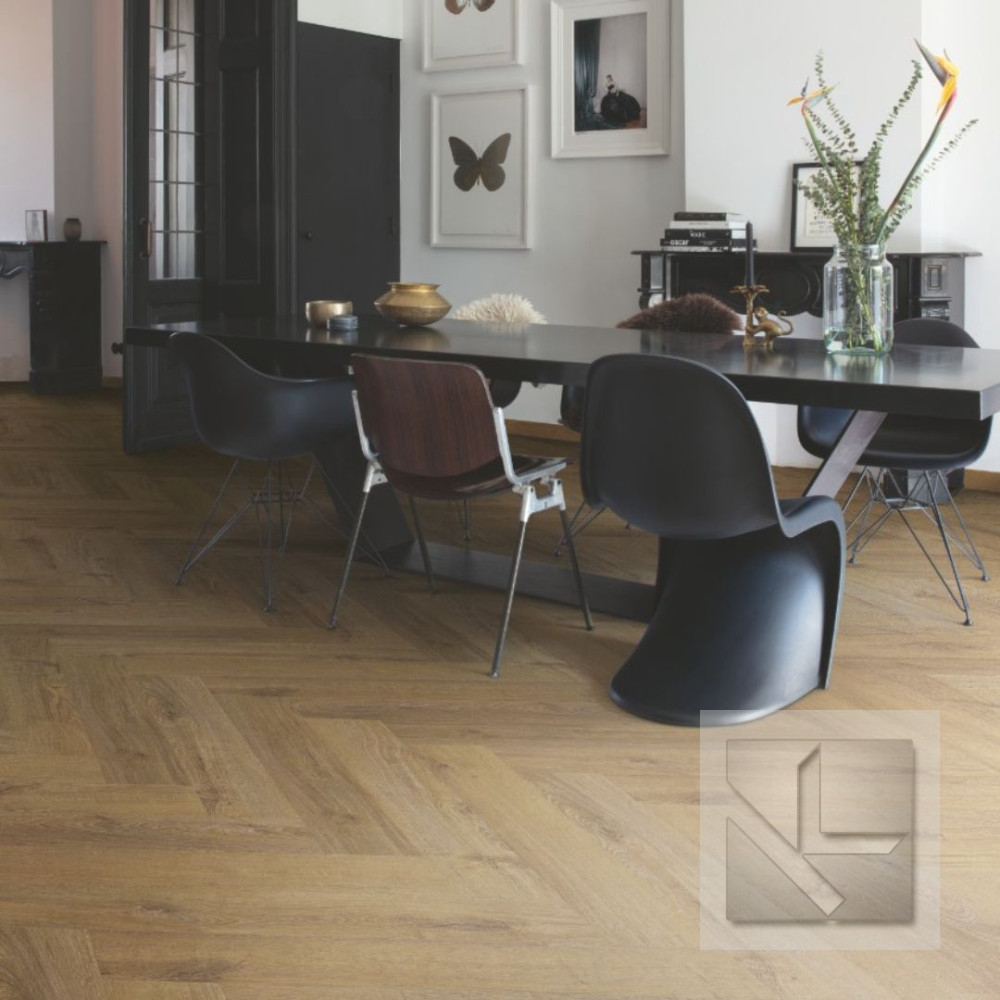 Кварц вінілова плитка для підлоги Quick-Step Pristine Herringbone Fall oak brown SGHBC20334